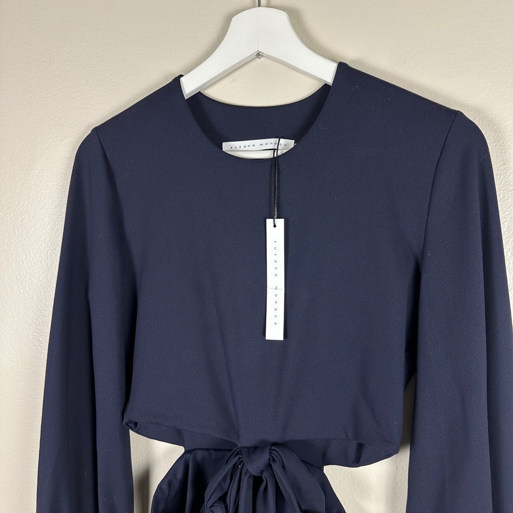 Susana Monaco Women's Large Mini Dress Midnight Navy Cutout Tie Front Chic NEW - Picture 7 of 9